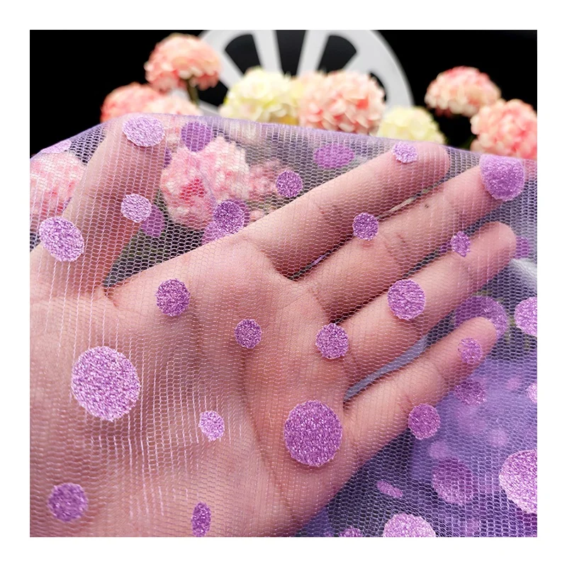 SG25 American Hot Selling Polka Dot Glitter Tulle Fabric Wedding Party Dress Sparkle Tulle - 图片 4