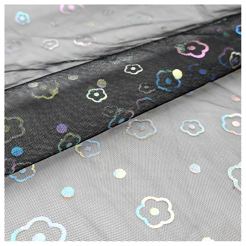YX2017 2025 New Bud Print Illusion Mesh Foil Film Printed Tulle Fabric for Children's Dresses Fashion Gowns - 图片 3