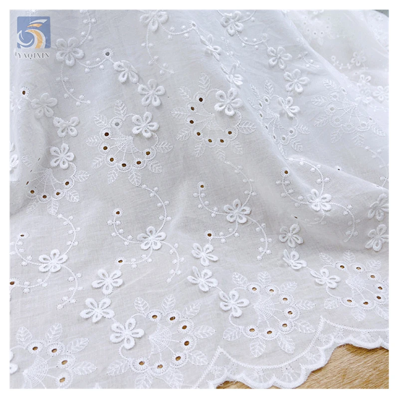 Factory Direct Sales Good Price Water Soluble Lace Fabric Cotton Voile Lace Fabric 3D Floral Embroidery Eyelet Lace Fabric - 图片 3