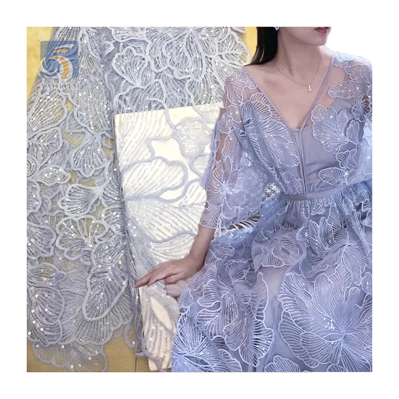 YX2703 2025 New Fashion Lace Fabric for Woman Big Flowers Embroidery Lace Fabric With Sequins
