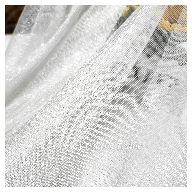 High Quality 95% Nylon 5% Spandex Stretch Knitted 6430 Mesh Tulle Fabric Shimmer White Tulle Wedding Dress Bridal Fabric - 图片 3
