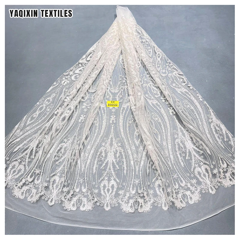 Guangzhou Manufacturer Design Custom Luxurious Pure White Wedding Laces Fabrics Polyester Tulle Bridal Glitter Lace Fabric - 图片 4