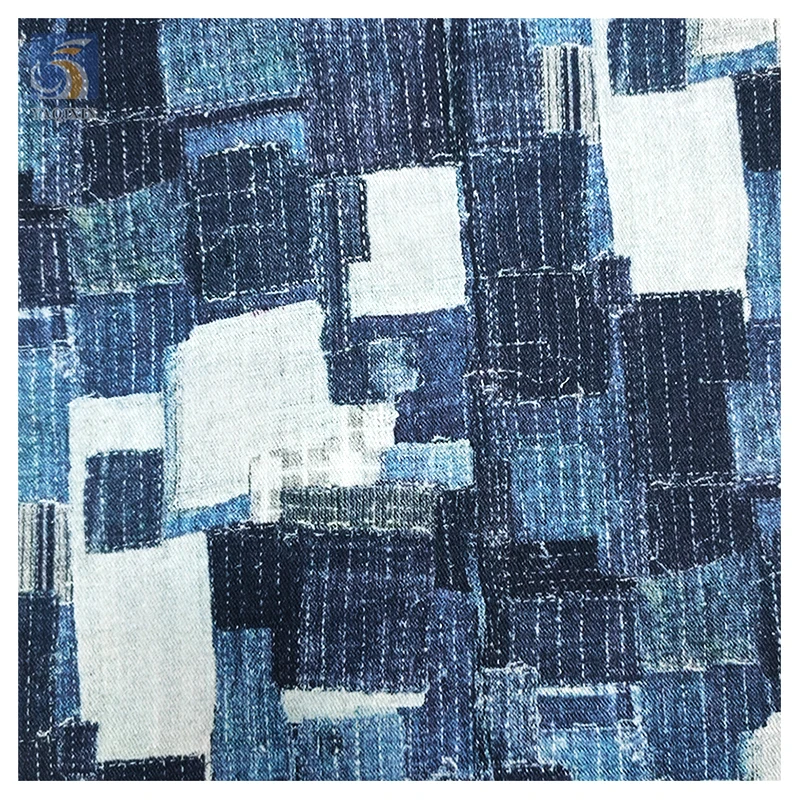 Stock Lot 100 Cotton Dyed Digital Printed Denim Fabric China Designer Distressed Denim Fabric by the Meters - 图片 3