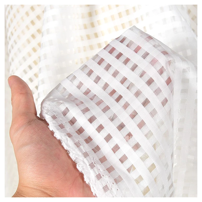 YX2290 High Quality 100% Polyester Organza Jacquard White Stripe Fabric Clothing Lining Organza Fabric - 图片 3