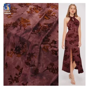 YX624 China Factory OEM Custom Burnout Stretch Knit Florals Polyester Fabric for Clothing Flocking Florals Fabric