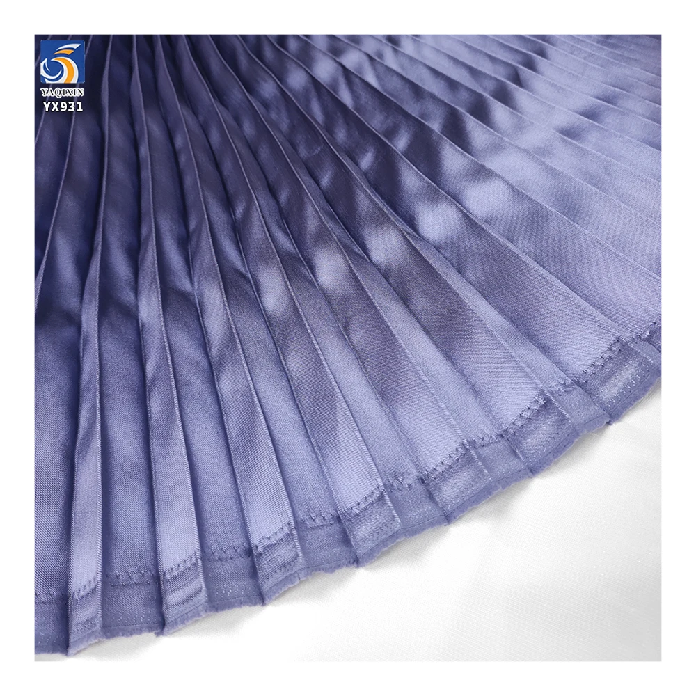 YX931 Lilac 3cm 100 Polyester Satin Pleated Fabric Stretch Glossy Silk Satin Accordion Pleated Fabric for Ladies Dresses - 图片 5