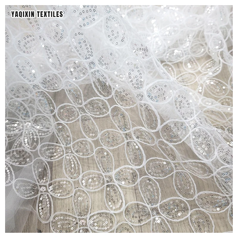 Wholesale White Sequin Embroidery Jacquard Mesh Lace Fabric Eco-Friendly Women's Fashion Blouses Dresses Weddings-Hot Sales - 图片 5