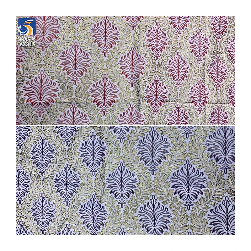 YX815 Custom Traditional Design Yarn-Dyed Gold Thread Leaves Jacquard African Nigerian Brocade Damask Fabric for Dress