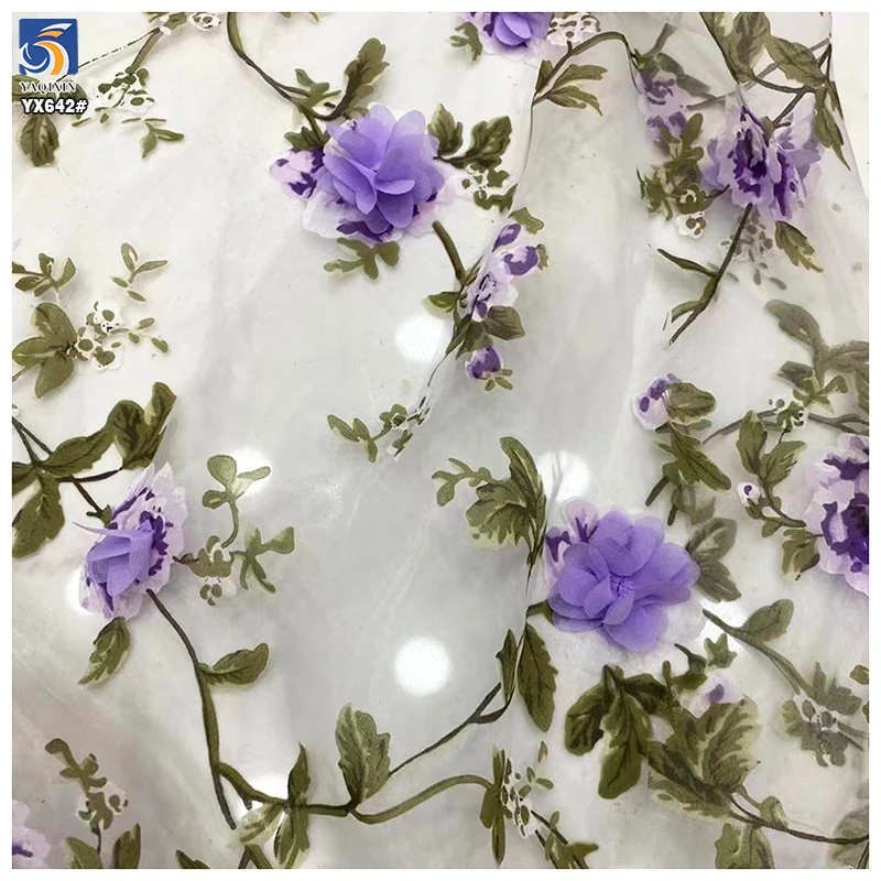 YX642 New Fashion Customized 3D Organza Fabric Flowers Embroidered Organza Fabric for Women's Long Skirt - 图片 3