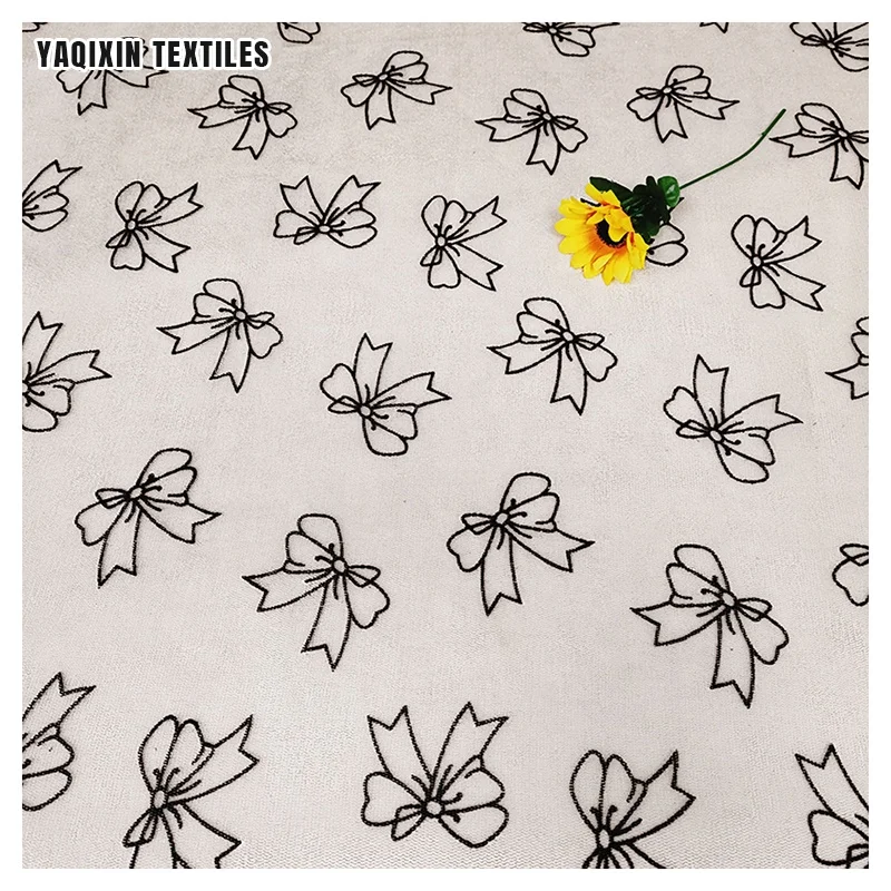 By Yards Custom Bow Flocking Polyester Tulle Mesh Fabric with Glitter Tulle Girl Babay Dress Clothing Fabric Textile - 图片 5