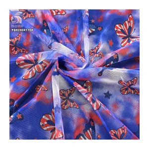 USA Popular Beautiful Butterflies Tulle Fabric for Party Custom 100%Polyester Print Fabric Soft Tulle