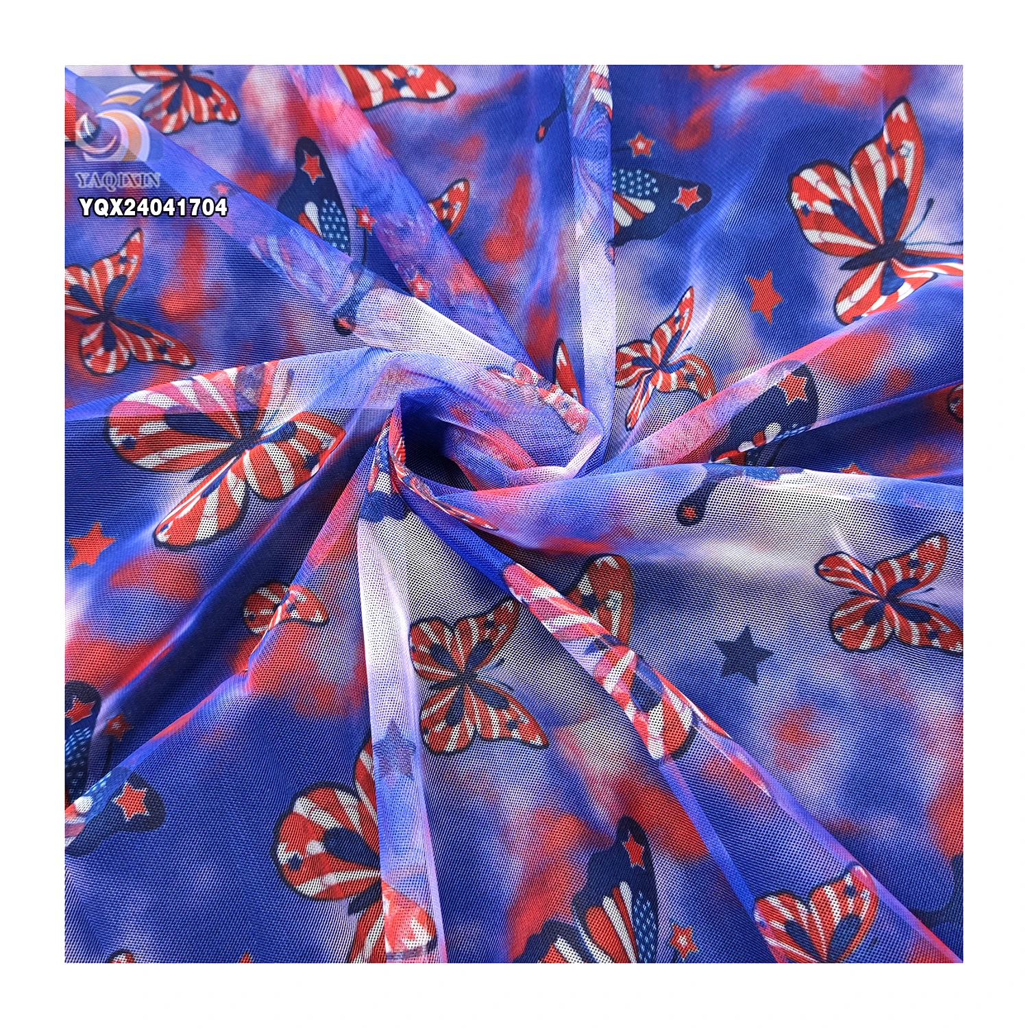 USA Popular Beautiful Butterflies Tulle Fabric for Party Custom 100%Polyester Print Fabric Soft Tulle