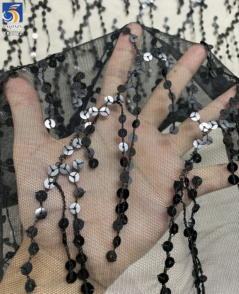 YX2722 Guangzhou Wholesale 7mm Tassel Sequin Embroidery Mesh Lace Fabric for Belly Dance Skirt - 图片 2