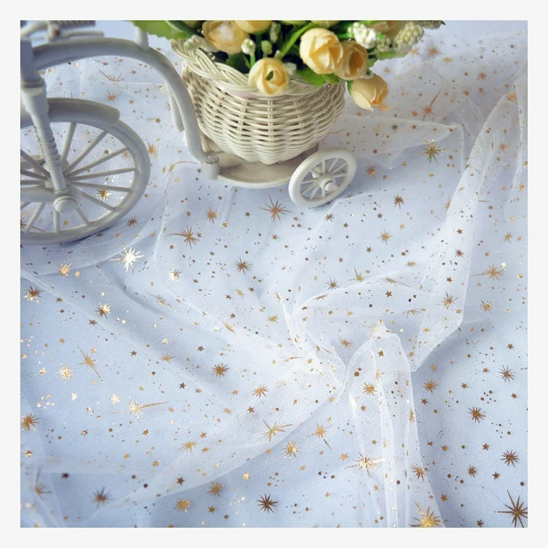 DX126 Manufacturers Direct Flash Tulle With Gold Foil Star Dots Design Polyester Mesh Fabric - 图片 6