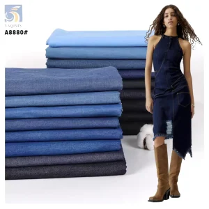 A8880 New 335gsm Washing Color Dyed Denim Fabric Stretch Jeans Pants Cotton Polyester Spandex Denim Fabric