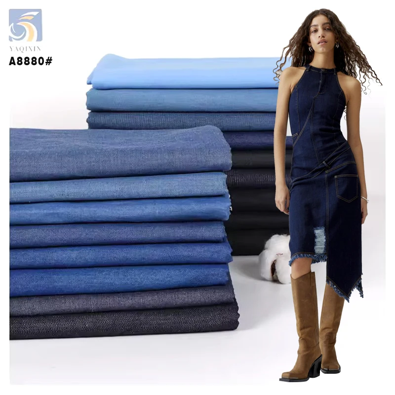 A8880 New 335gsm Washing Color Dyed Denim Fabric Stretch Jeans Pants Cotton Polyester Spandex Denim Fabric