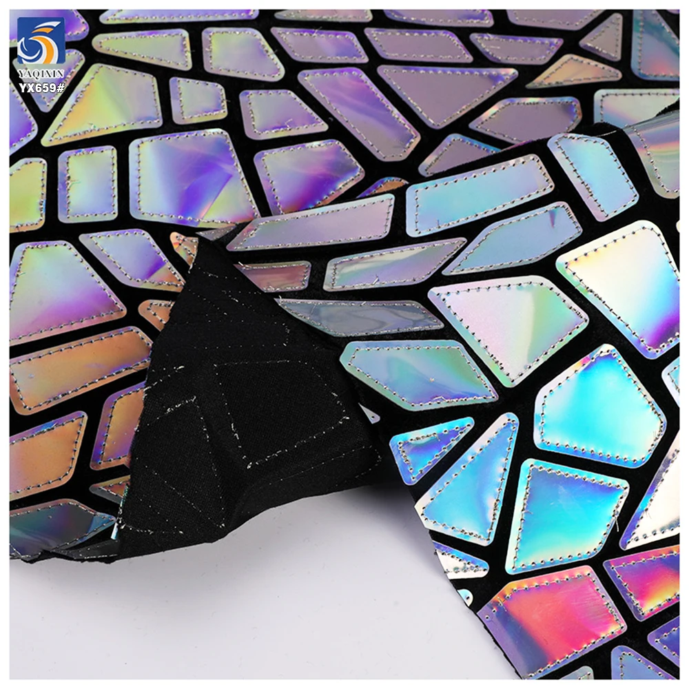 YX659 Geometric Laser Embroidery Glitter Shiny Sequin Fabrics Fashion Polyester Velvet Shiny Stage Dance Skirt Fabric - 图片 6