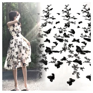 Hot Flower Elastic Tulle Lace Net Fabric High-End Embroidery Black Hand Embroidery Lace Fabric for Lingerie