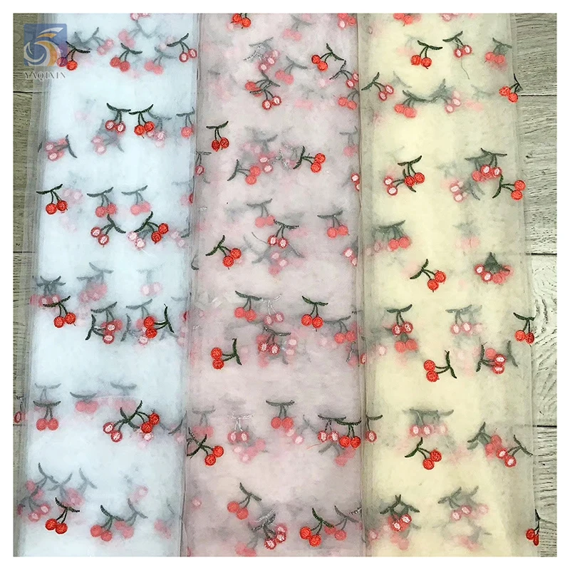 Cheap Competitive Wholesale Price Embroidery Lace Fabric Red Cherry Embroidery Tulle Mesh Fabric for Children - 图片 3