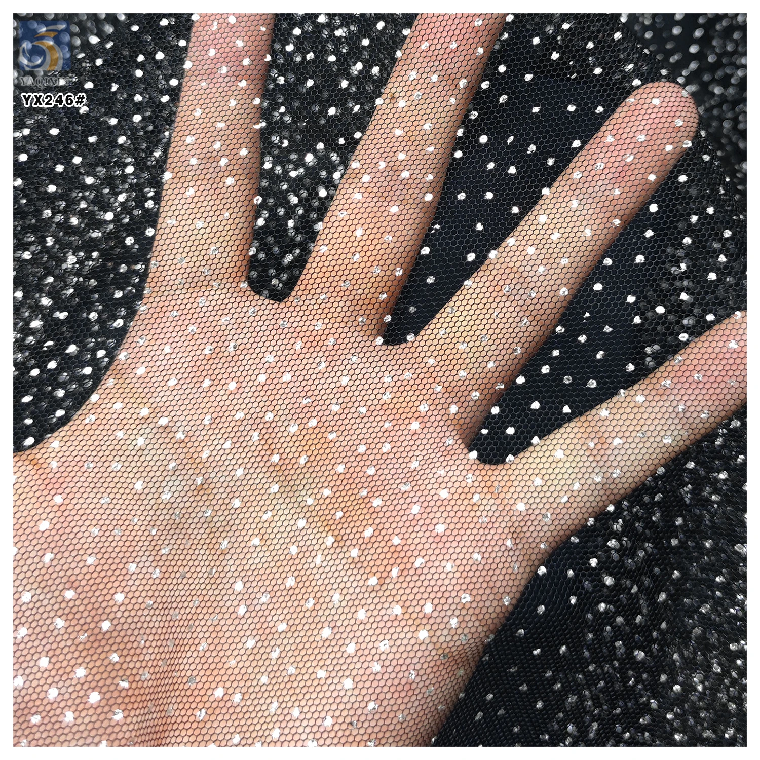 YX246-1 Non-Falling Wholesale Black Polyester Bridal Wedding Silver Glitter Sparkly Tulle Dot Mesh Fabric - 图片 5