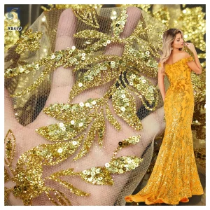 YX41-1 Wholesale Prices Nigerian Shine Lace Fabrics for Wedding 2026 Gold Sequins Glitter Lace Tulle Fabric
