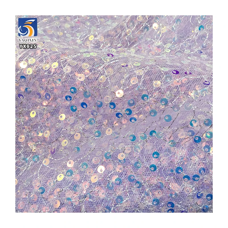 YX825 American Lolita Double Layer Polyester Mesh Embroidery Sequins Fabric Shiny for Clothing for Girls - 图片 4