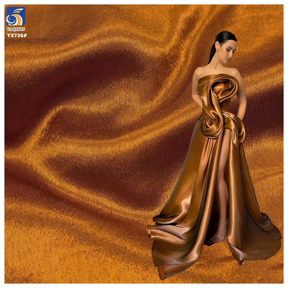 YX736 High Quality Brown 100 Polyester African Dress Fabric Liquid Acetate Satin Glossy Fabric for Clothing Woven