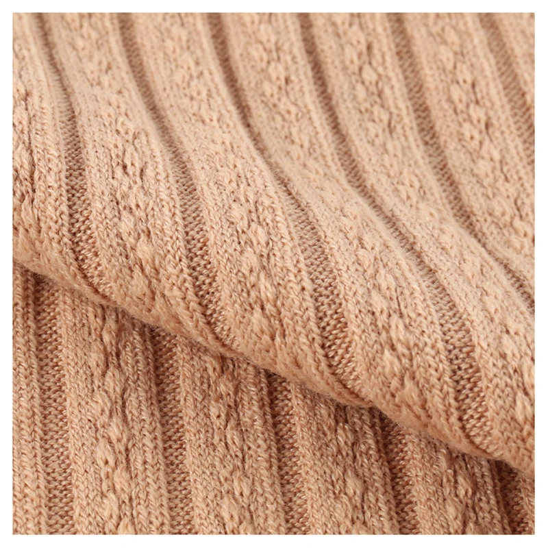 Breathable Polyester Rayon Cotton Spandex Stretch Stripe Jacquard Fabric Thick Rib Knit Fabric for Sweater Blouses - 图片 4