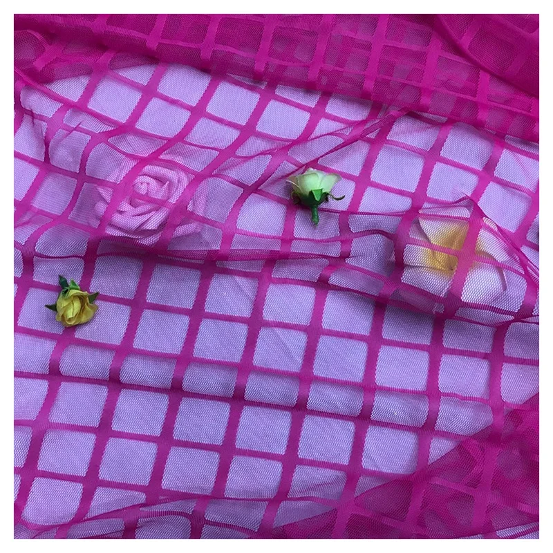Wholesale Large Check Mesh Knitted Striped Tulle Curtain Decorative Underwear Jacquard Fabric - 图片 4