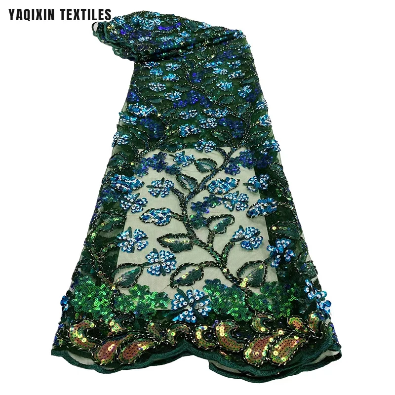 New Trend Luxury Austria African Burnt Orange Lace Fabric Flower Leaf Design Crystal Sequin Embroidery Lace Fabric - 图片 5