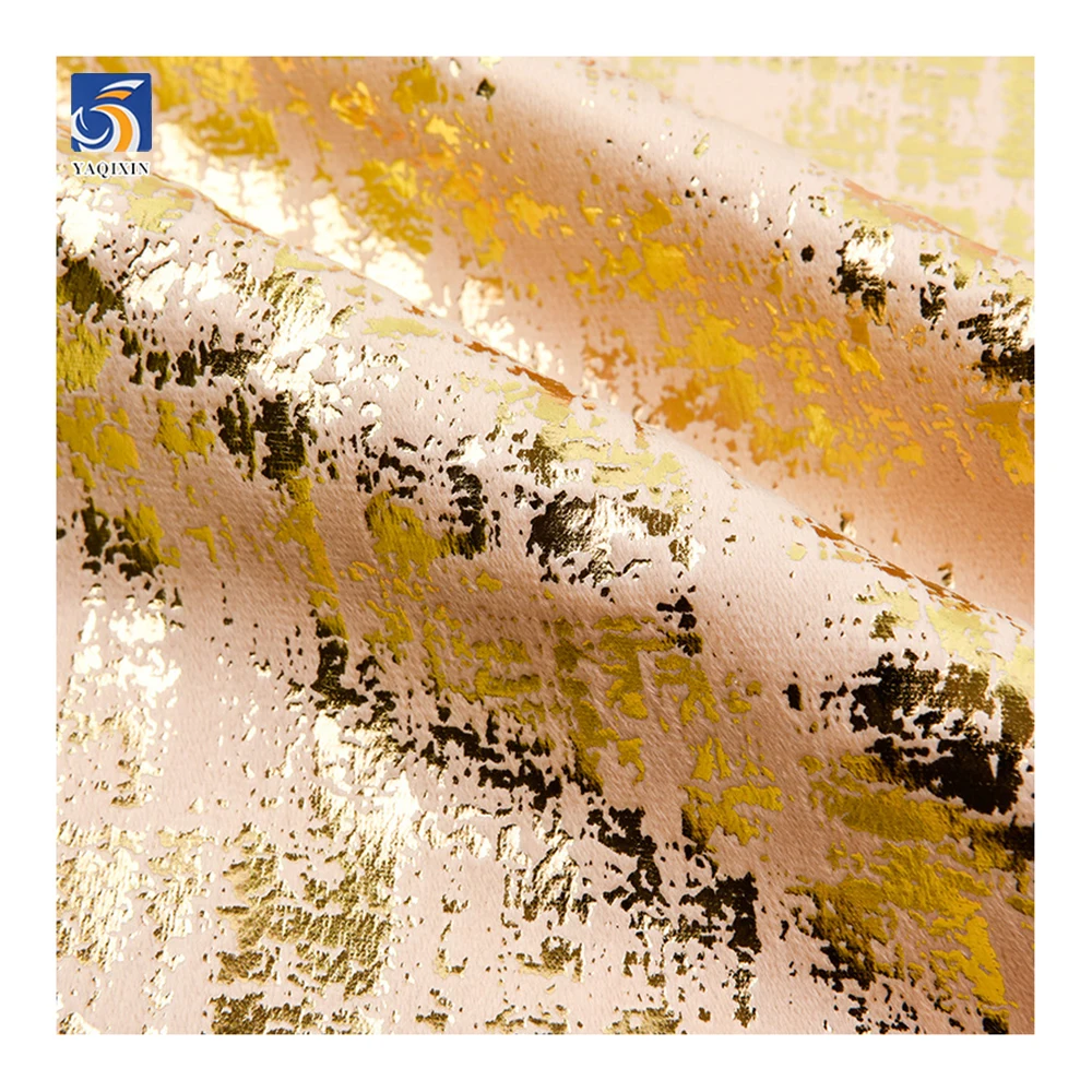 YX788 UK 100% Polyester Gold Stamping Print Velvet Fabric for Sofa 180gsm Anti-Static Bronze Knit Sofa Fabric - 图片 6
