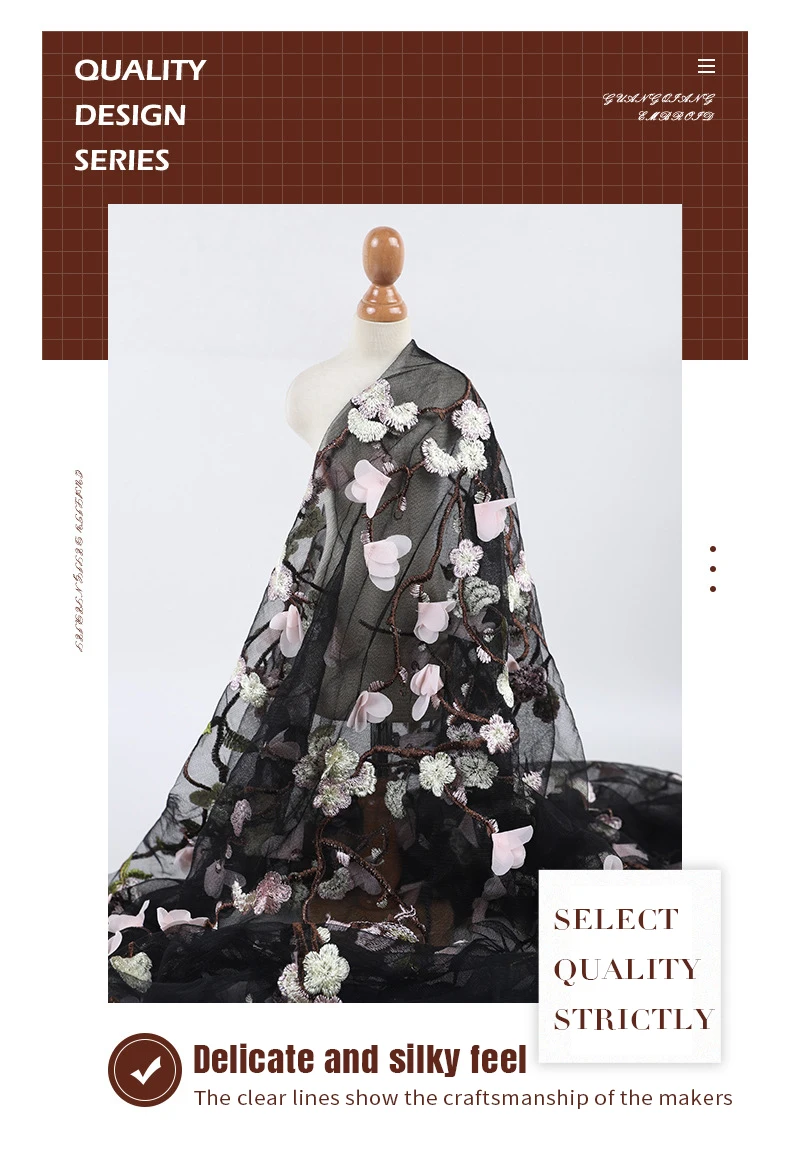China Wholesale Multicolor 3D Flower Mesh Embroidered Lace Fabric Material New Arrival Dress Clothing Textile - 图片 3