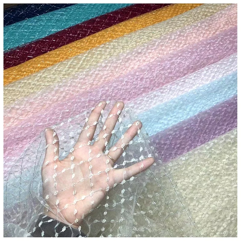 Guangzhou Factory Direct Sales High Quality Sexy Underwear Mesh Lace Fabric Check Jacquard Tulle Fabric - 图片 6