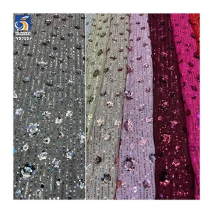 YX750 2026 Latest 3MM Elastic Mesh Sequin Flower Fabric 200gsm Rose Pattern  Metallic Sequined Fabric for Skirts
