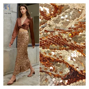YX155 Good Quality Price 5mm Sequin Mesh Fabric Knit Paillettes Rose Gold Sequins Fabric