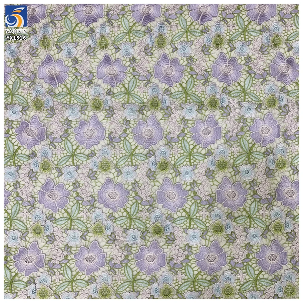 YX1516 130cm 230GSM RTS Polyester Multicolor Water Soluble Embroidery Lace Fabric Hollow Floral for Qipao Dress - 图片 6