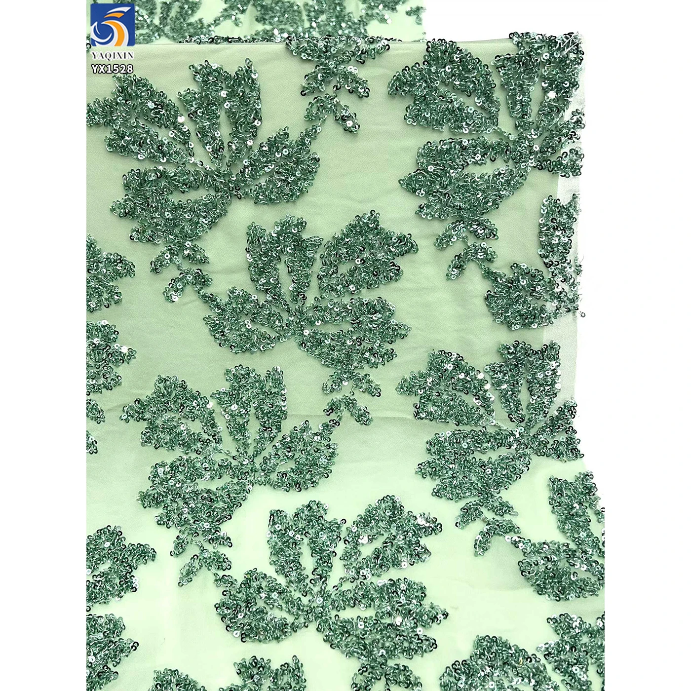 YX1528 Wholesale Shiny Floral Sequin Embroidery Chiffon Fabric for Evening Dress - 图片 4