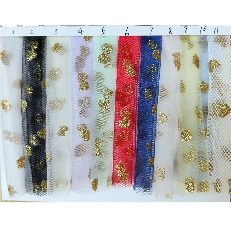100% Polyester Glitter Tulle Fabric Gold love Tulle High Fastness Glitter Can Be Used for American Valentine's Day Fabric - 图片 3