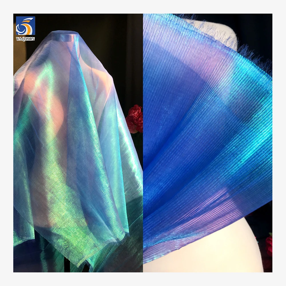 YX786 Fantasy 100% Polyester Sheer Sky Blue Organza Pleated Fabric for Lingerie Home Clothes and Stage Wear - 图片 4