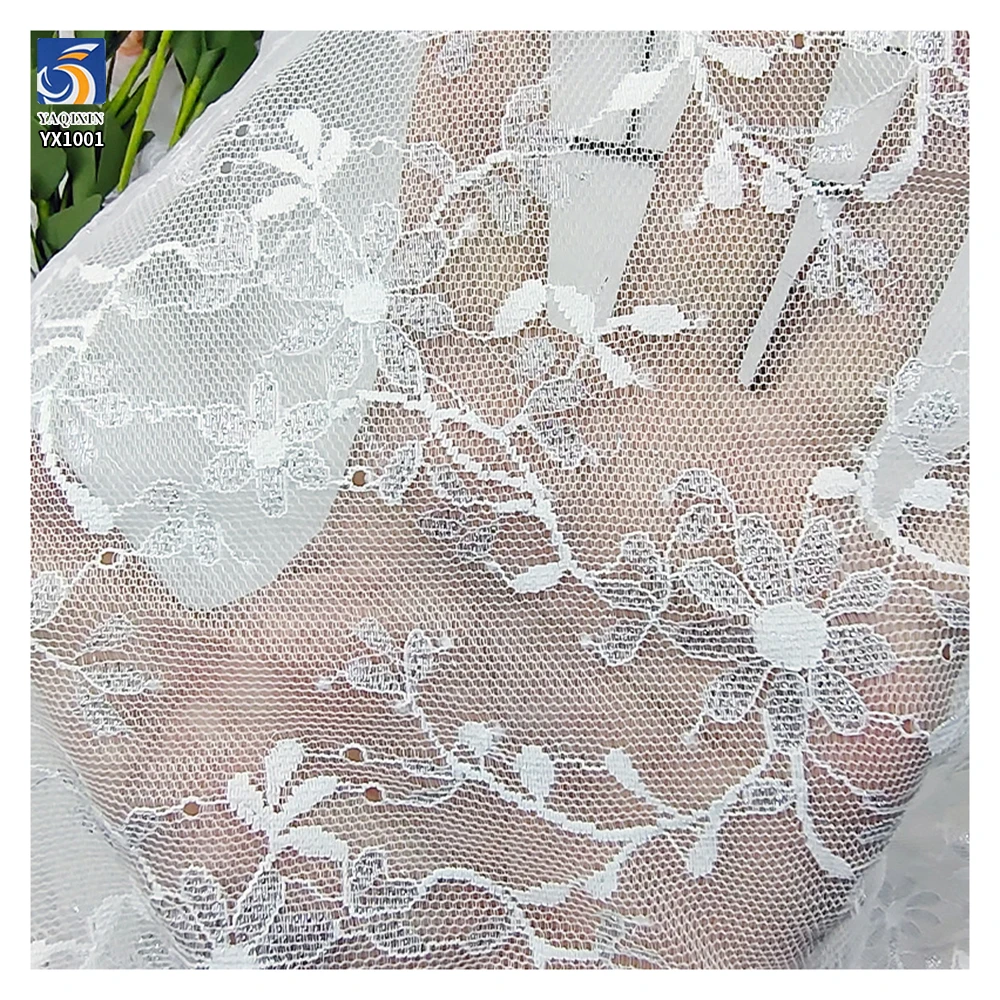 YX1001 50gsm Gold-Thread Peony Flowers Jacquard Mesh Lace Fabric 100% Nylon Lace Jacquard Tulle Chantilly Lace Fabrics - 图片 5