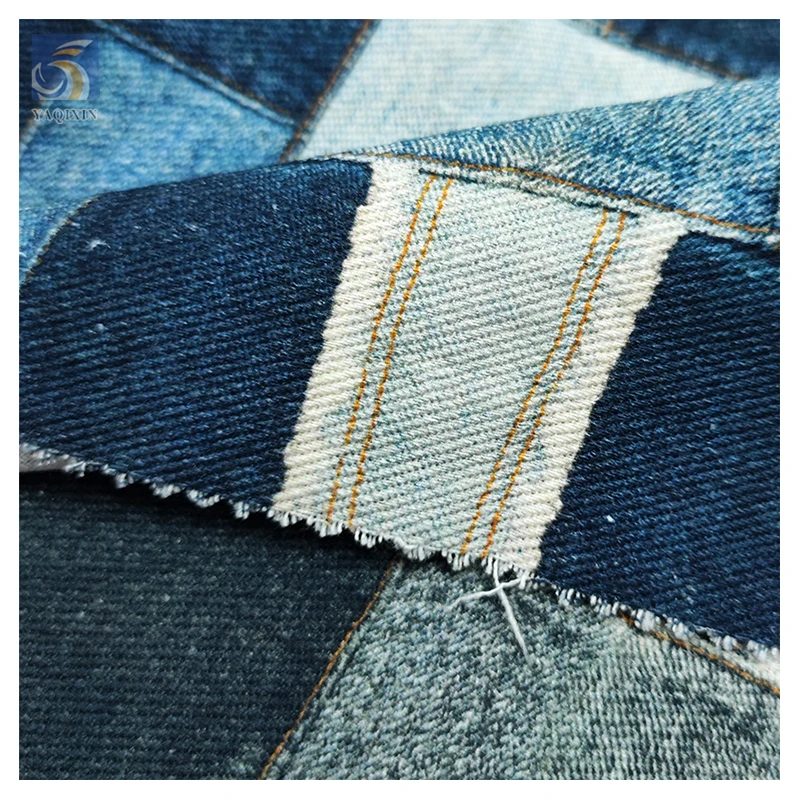 2025 Men's Italian Vintage Distressed Denim Fabric 100% Cotton Digital Printed Plaid Check Denim Fabric - 图片 6
