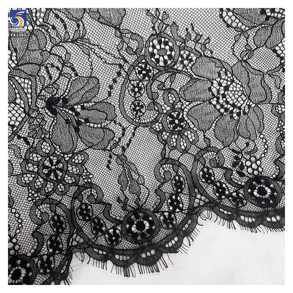 YX1040 2026 New Sexy Tulle Lace Underwear Skirts Fabrics for Beautiful Women Clothing Eyelash Black Lace Fabric Textile - 图片 2