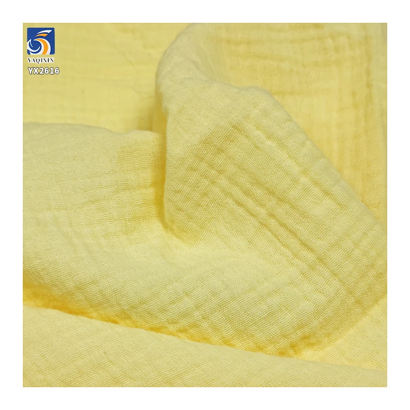 YX2616-1 Premium Quality 126gsm Double Cotton Gauze Muslin Fabric Breathable Combed 100 Cotton Wrinkle Fabric Bedding Dress - 图片 2