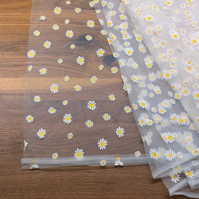 YX103-2 Beautiful Sunflower Polyester Knit Print Mesh Tulle Fabric Daisy Print Net Tulle Fabric for Clothing - 图片 4