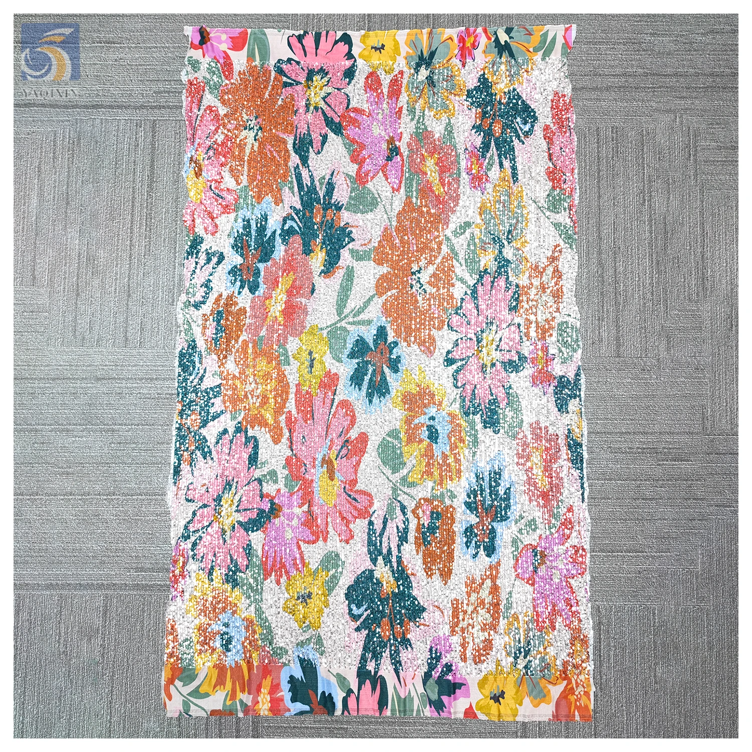 OEM&ODM Custom Colorful Flowers Printed Sequins Fabric Stripe 3mm Glitter Sequin Fabric for Woman Dress - 图片 4