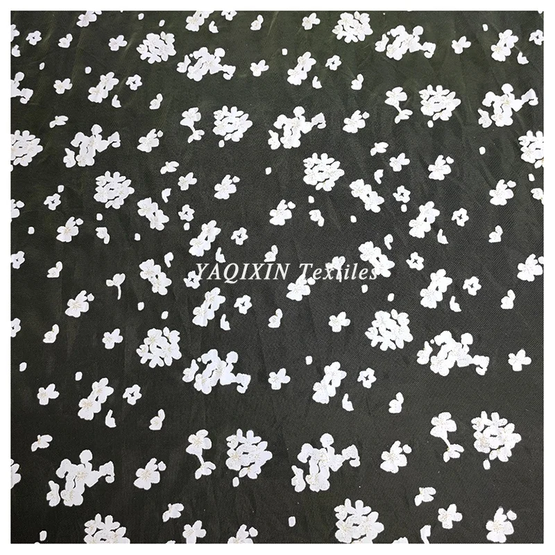 Custom New Arrival Tulle Fabric White Floral Offset Printed Sheer Nylon Stretch Mesh Fabric by the Yard - 图片 5