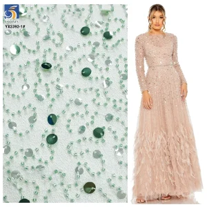 YX2392-1 Wholesale African Crystal Sequin Dress Fabric Embroidered Tulle Bead Tube Lace for Girls' Wedding Dresses