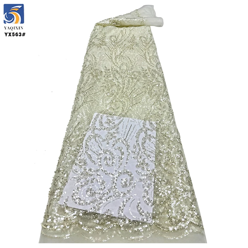 YX563 French New Year 2025 Design Latest Lace Fabric French Exquisite Green Glitter Sequin Lace Fabric Textile - 图片 5