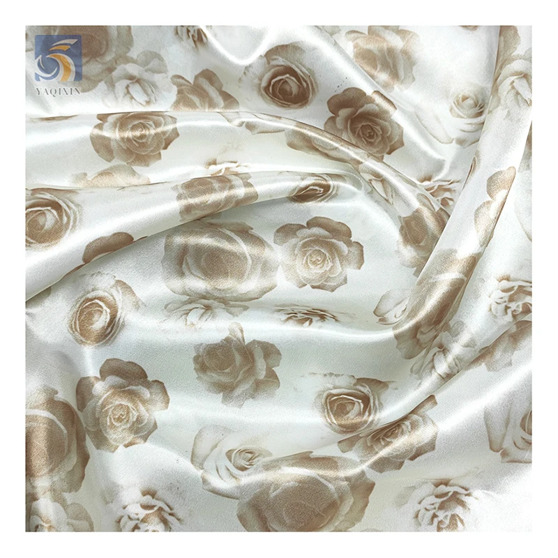 Custom Fabric Printing Satin Polyester Rose Floral Fabric for Pajamas Smooth 5Yard Custom Printed Satin Fabric - 图片 5