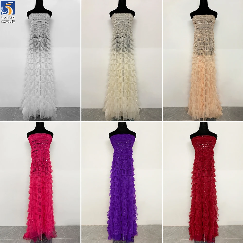 YX1151 High-Quality 200gsm Knitting 3D Red Tulle Puffy Skirt Fabric With Sequins Tulle for Girls' Princess Dress 5 Yards - 图片 5